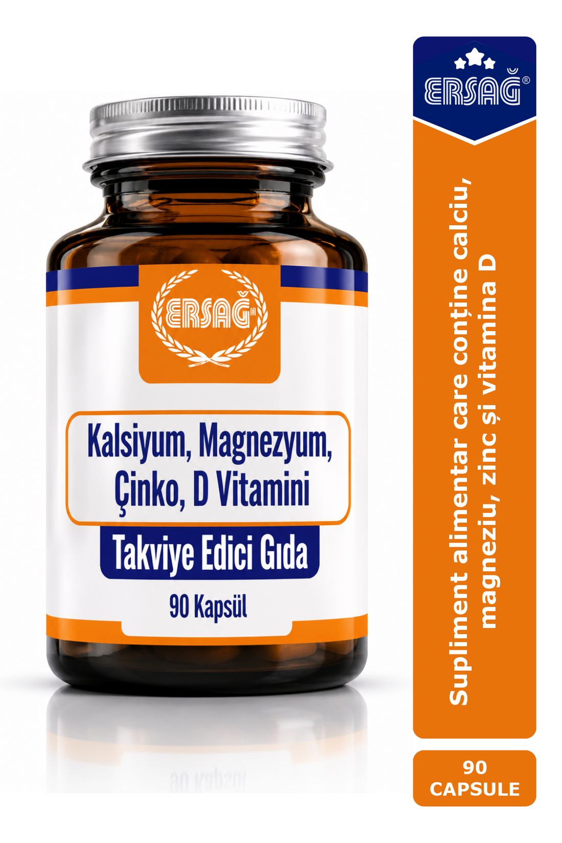 Imagine finală în limba română — ERSAĞ Supliment alimentar care conține calciu, magneziu, zinc și vitamina D, 90 capsule