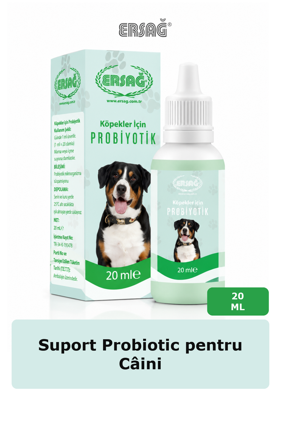 Imagine finală în limba română — ERSAĞ Suport Probiotic pentru Câini 20 ML