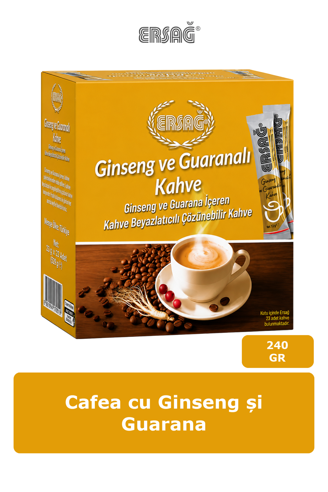 Imagine finală în limba română — ERSAĞ Cafea cu Ginseng și Guarana 240 gr