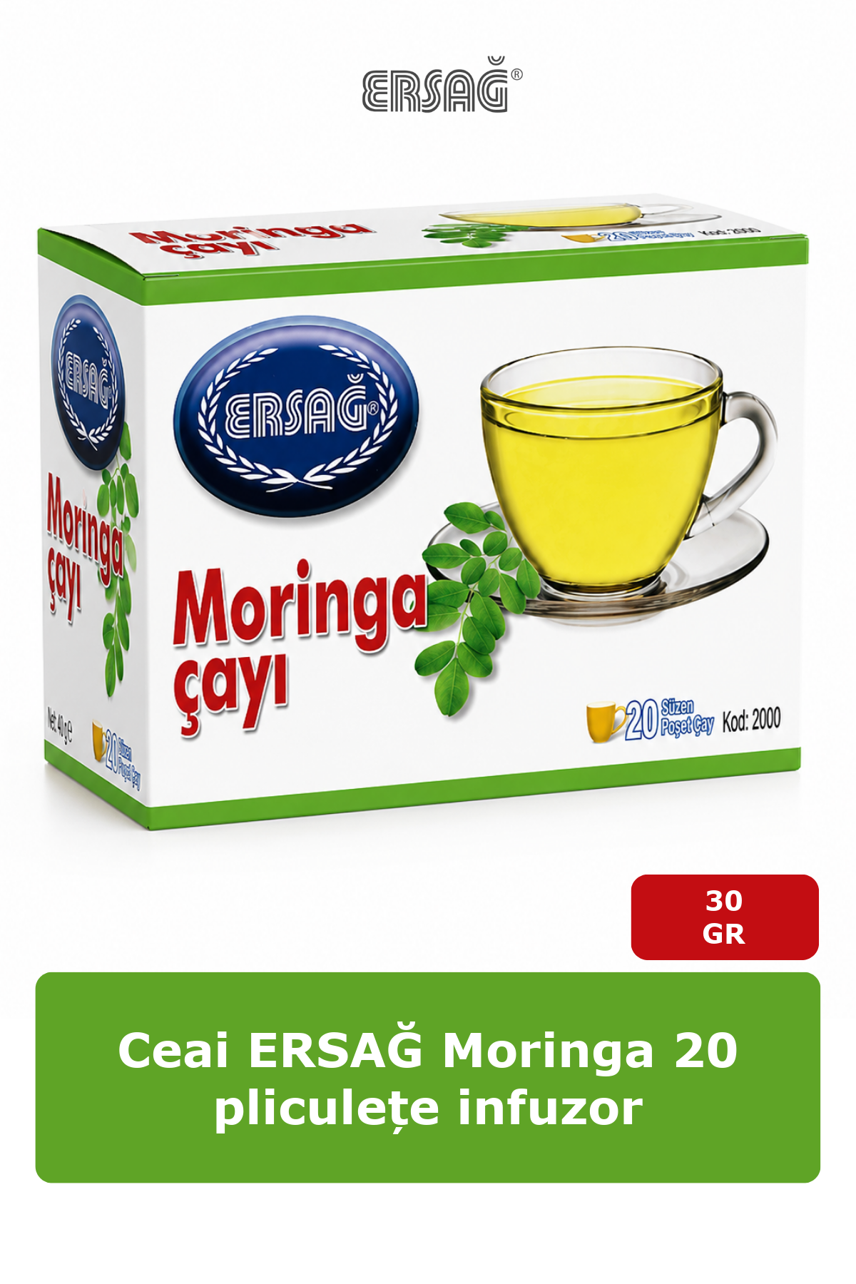 Imagine finală în limba română — Ceai ERSAĞ Moringa 20 pliculețe infuzor 30 GR