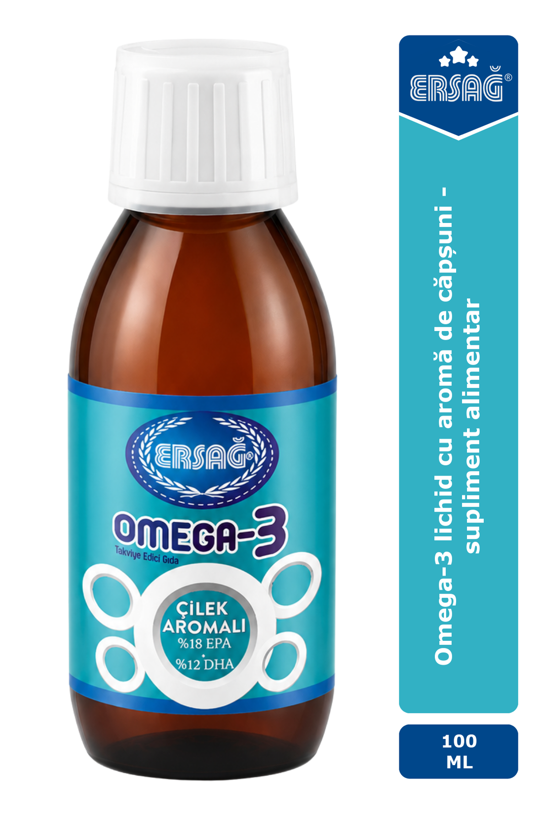 Imagine finală în limba română — ERSAĞ Omega-3 lichid cu aromă de căpșuni – supliment alimentar, 100 ml