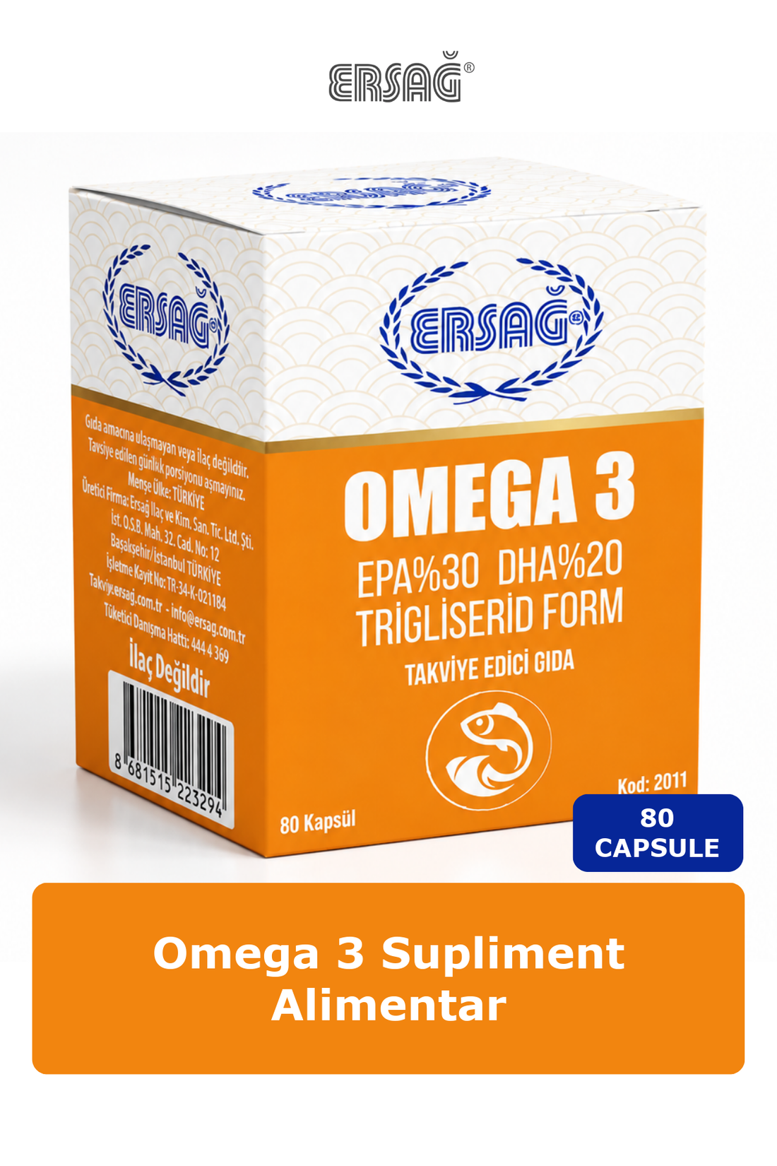 Imagine finală în limba română — ERSAĞ Omega 3 Supliment Alimentar 80 capsule
