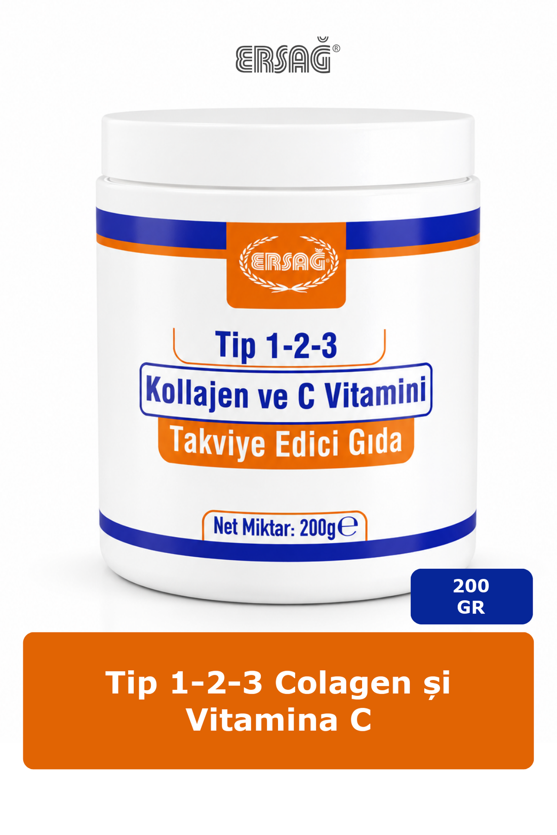 Imagine finală în limba română — ERSAĞ Tip 1-2-3 Colagen și Vitamina C 200 GR