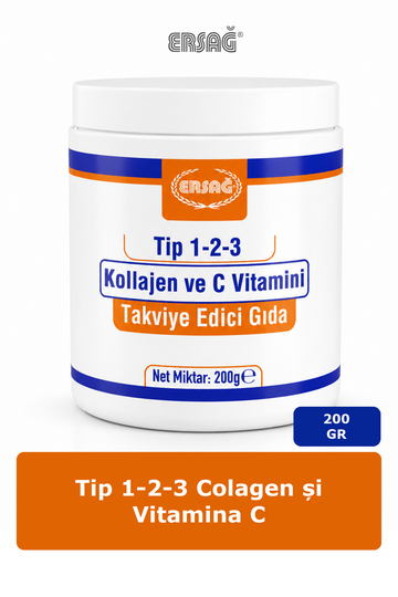 Imagine finală în limba română — ERSAĞ Tip 1-2-3 Colagen și Vitamina C 200 GR