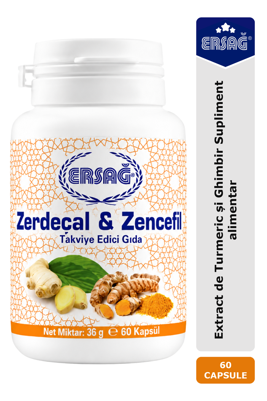 Imagine finală în limba română — ERSAĞ Extract de Turmeric și Ghimbir Supliment alimentar 60 Capsule