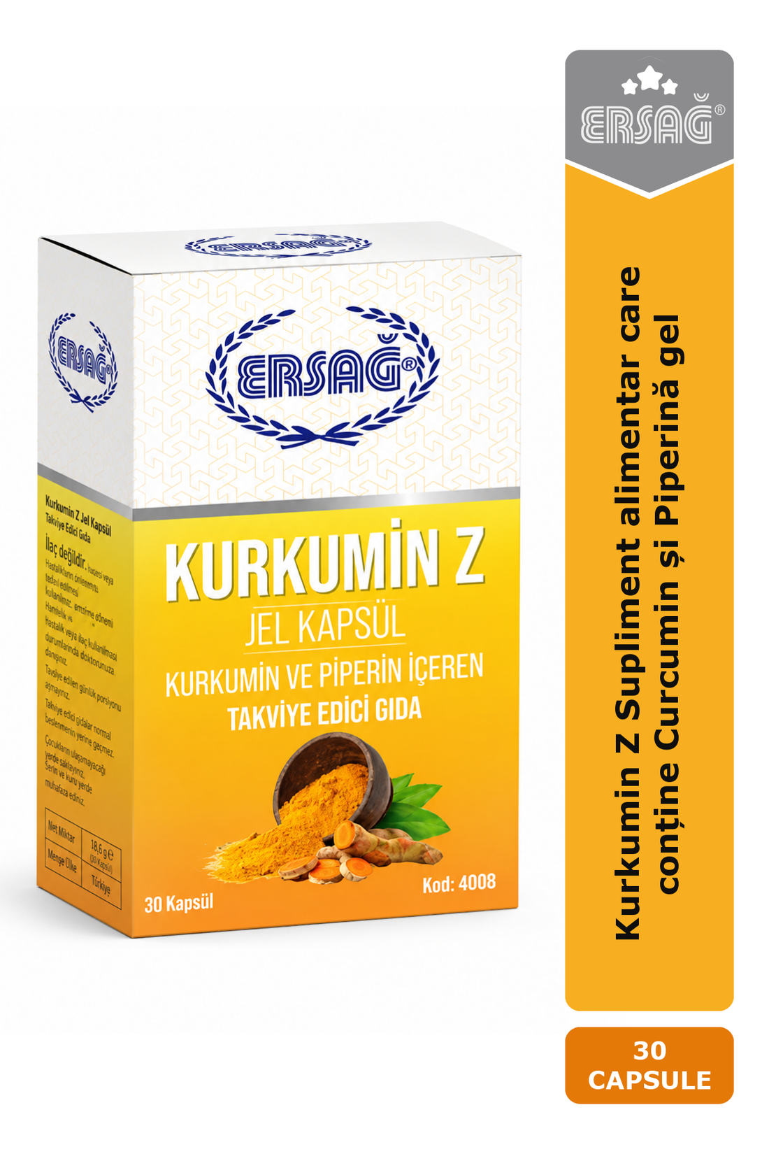 Imagine finală în limba română — ERSAĞ Kurkumin Z Supliment alimentar care conține Curcumin și Piperină 30 capsule gel