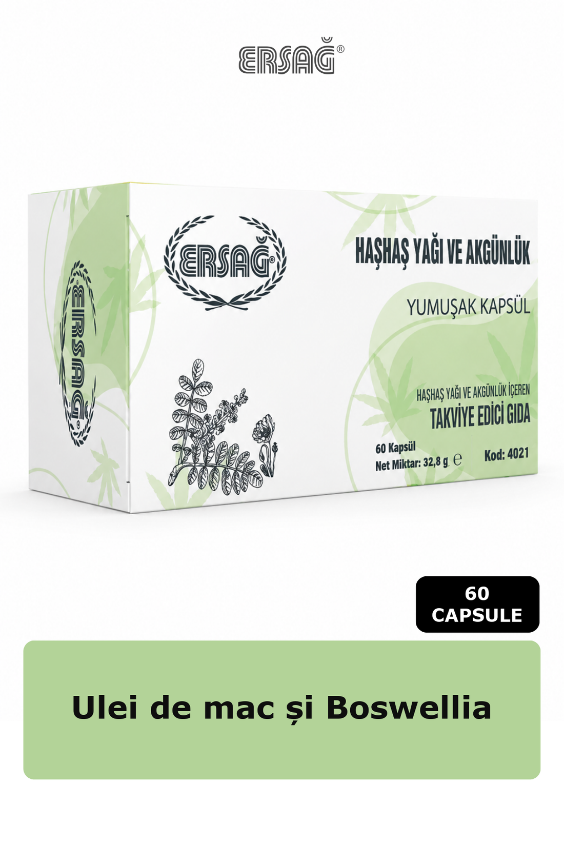 Imagine finală în limba română — ERSAĞ Ulei de mac și Boswellia, 60 capsule