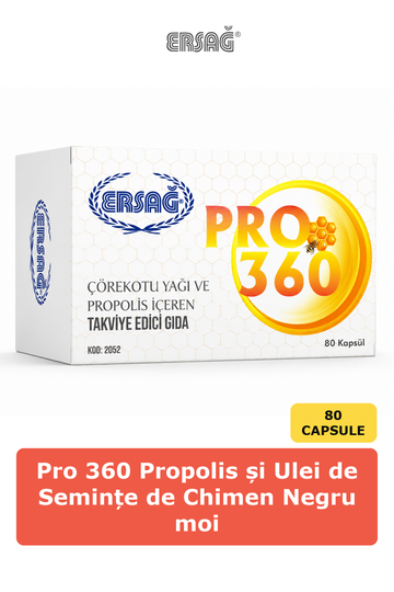 Imagine finală în limba română — ERSAĞ Pro 360 Propolis și Ulei de Semințe de Chimen Negru 80 capsule moi