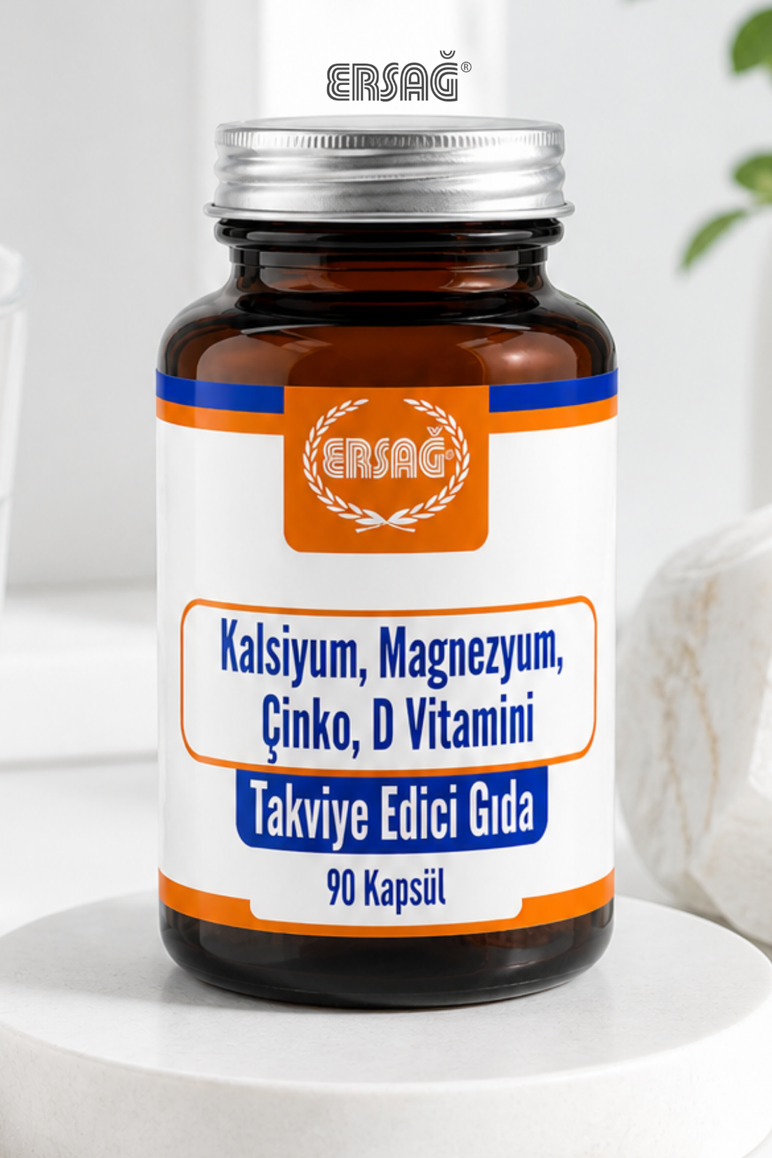 Imagine finală în limba română — ERSAĞ Supliment alimentar care conține calciu, magneziu, zinc și vitamina D, 90 capsule