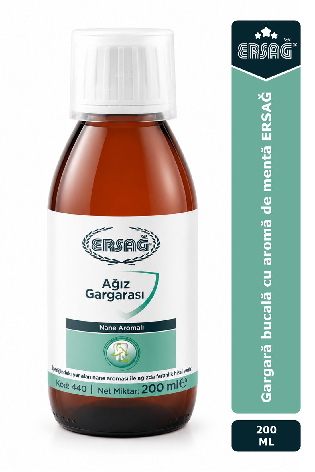 Imagine finală în limba română — Gargară bucală cu aromă de mentă ERSAĞ 200 ML
