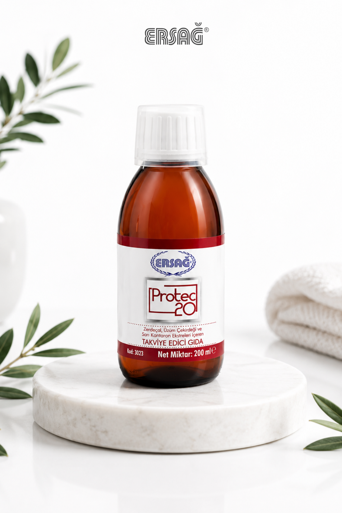 Imagine finală în limba română — ERSAĞ Protec 20 cu pin maritim, turmeric și sâmburi de struguri, 200 ml