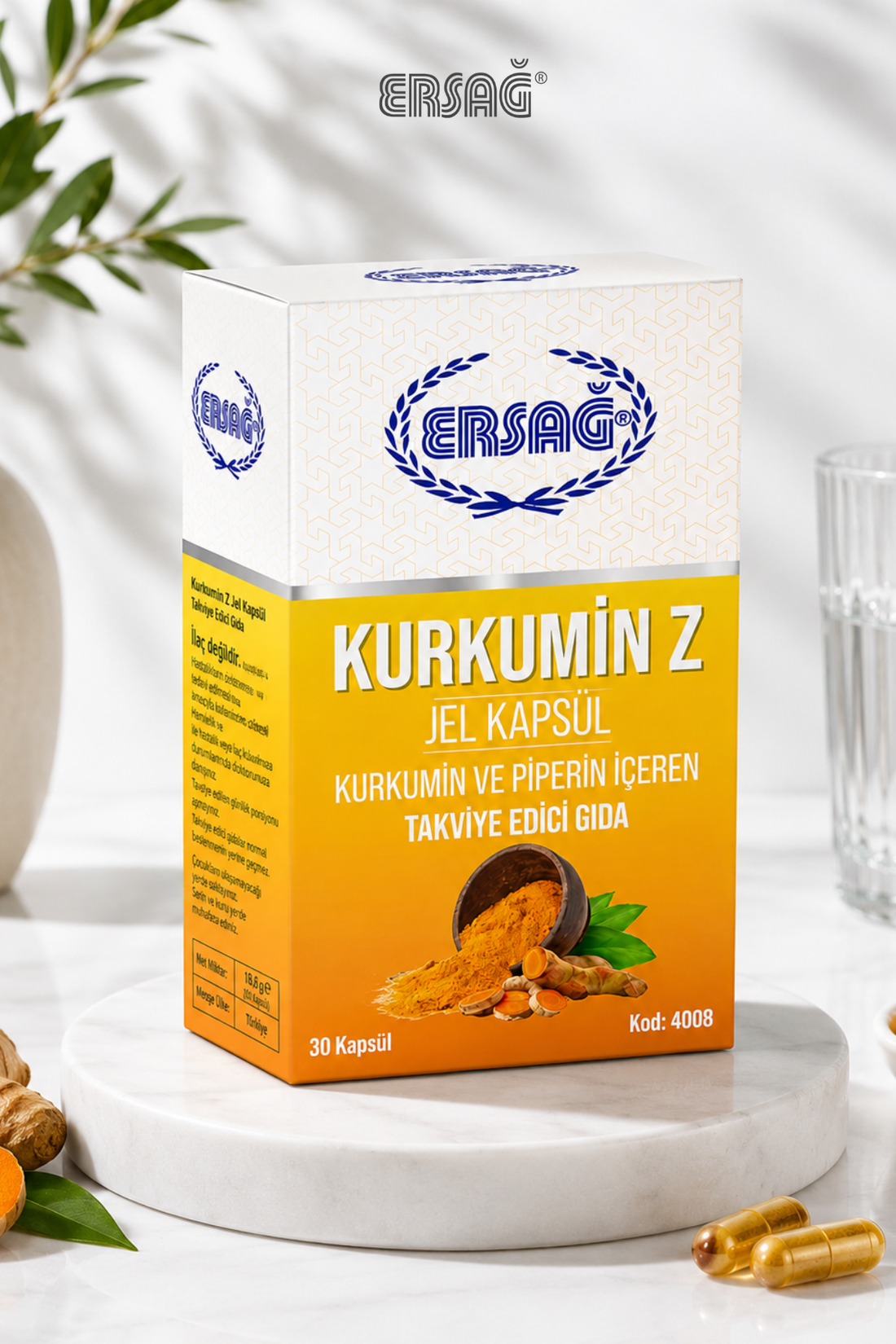 Imagine finală în limba română — ERSAĞ Kurkumin Z Supliment alimentar care conține Curcumin și Piperină 30 capsule gel