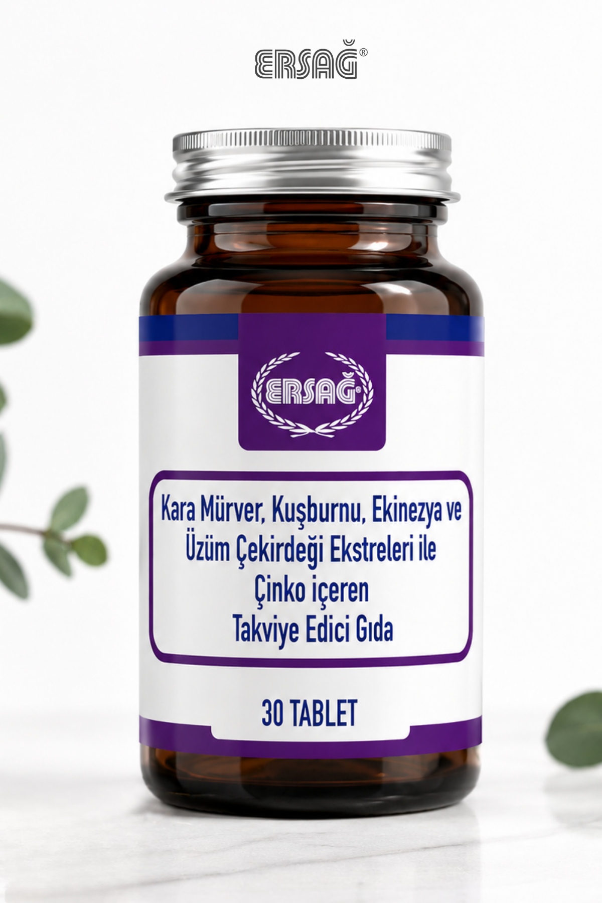 Supliment alimentar ERSAĞ cu Soc Negru, Măceș, Echinacea, Sâmburi de Struguri și Zinc, 30 tablete