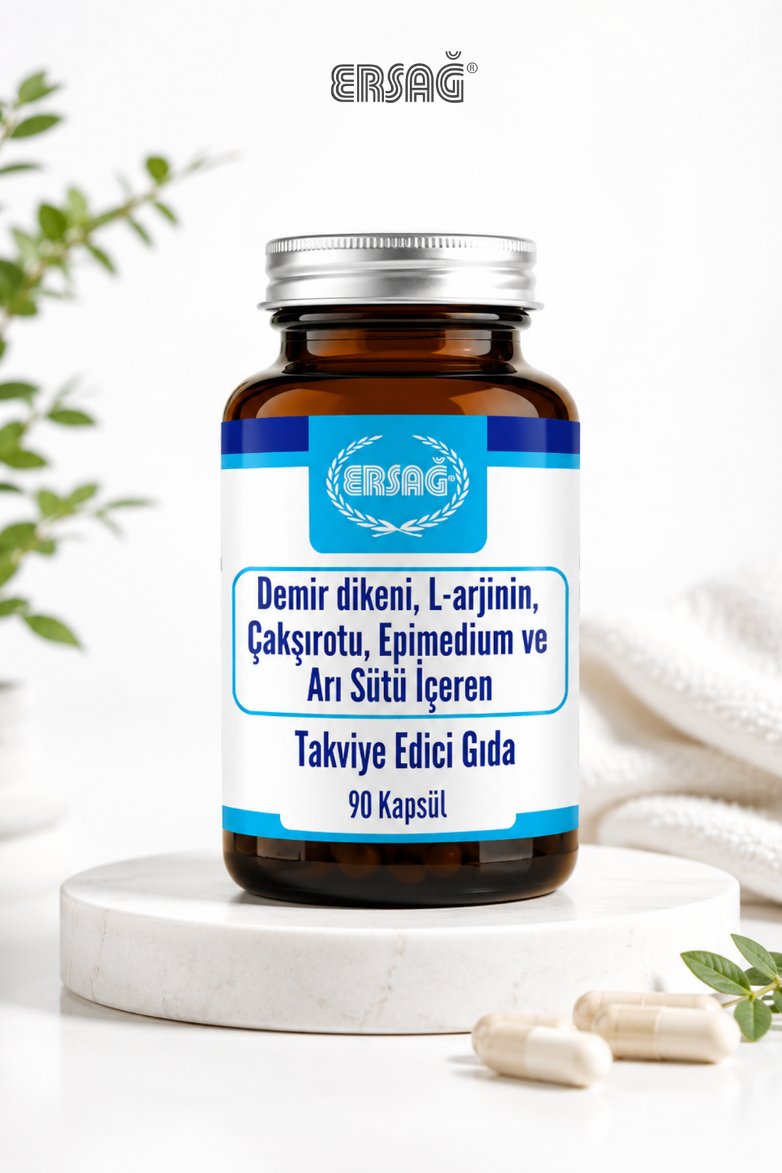 Imagine finală în limba română — ERSAĞ Tribulus terrestris, L-arginină, Ferula, Epimedium și lăptișor de matcă – 90 capsule