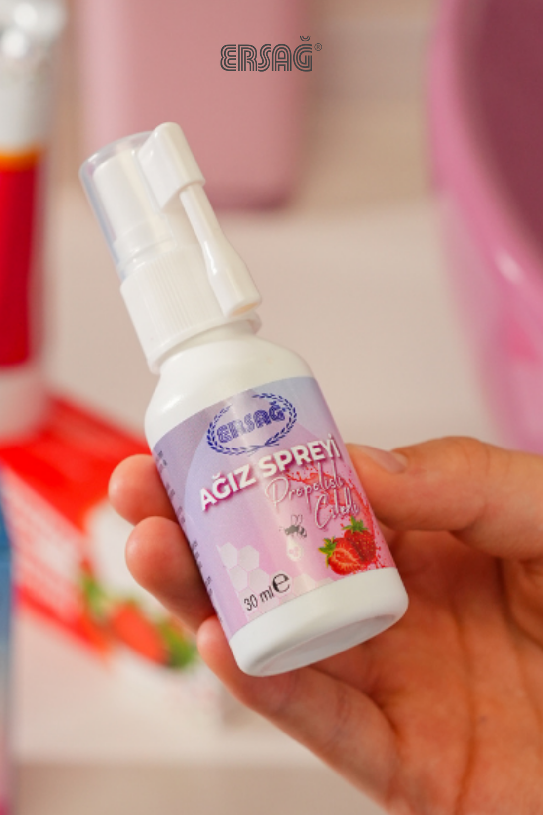 Imagine finală în limba română — ERSAĞ Spray Oral cu Propolis și Căpșuni 30 ML