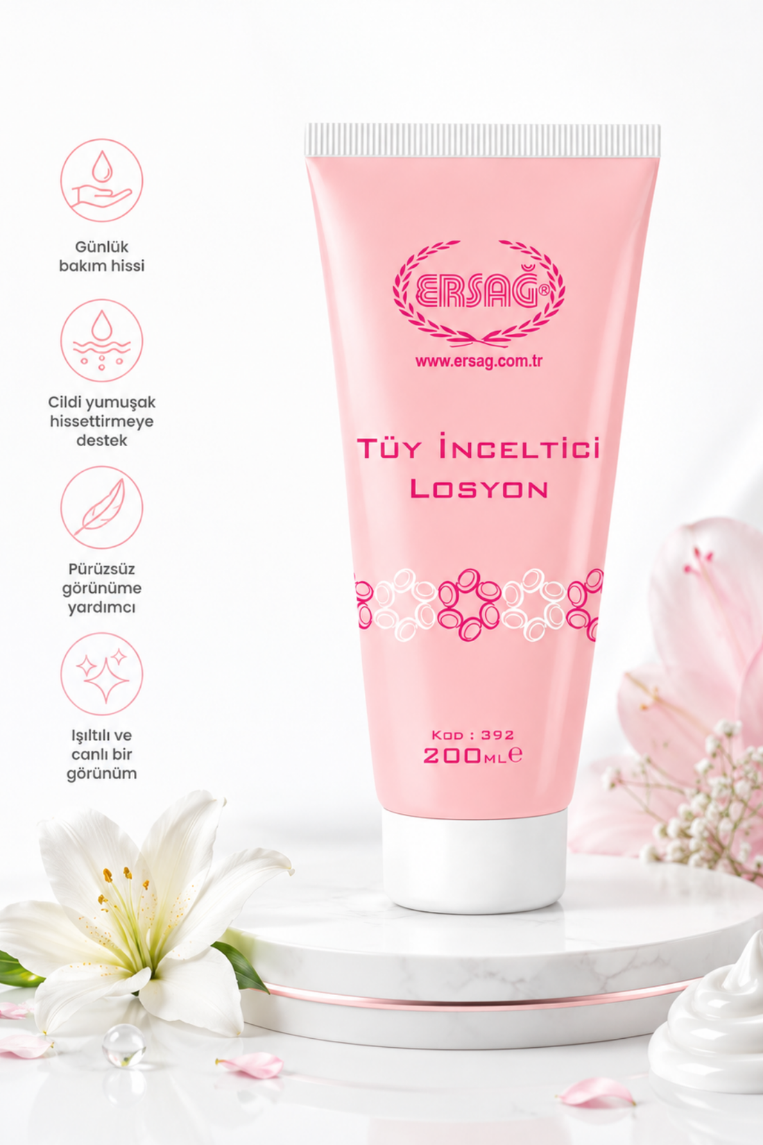 Imagine finală în limba română — ERSAĞ Loțiune pentru reducerea părului corporal, 200 ml