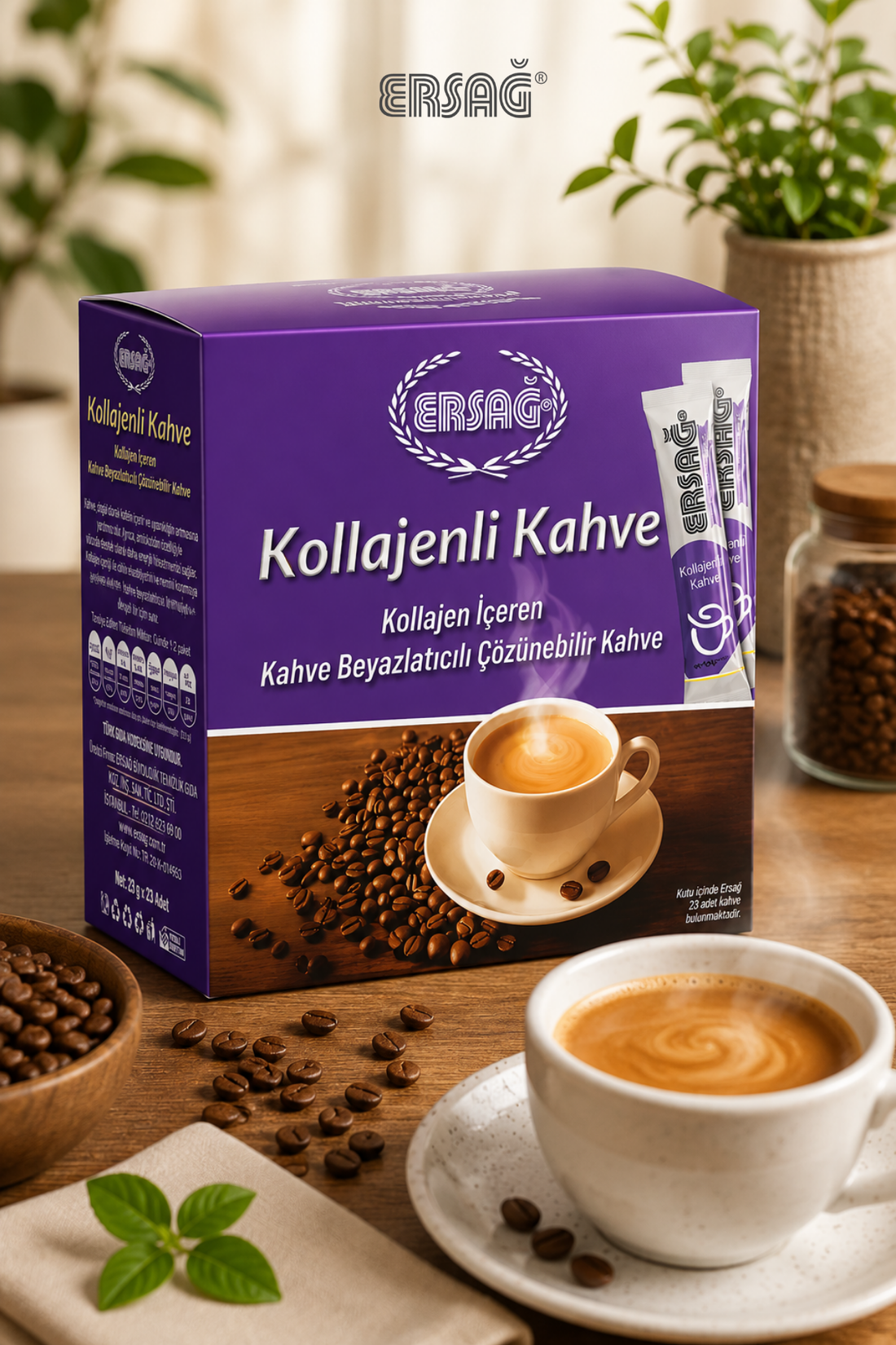 Imagine finală în limba română — ERSAĞ Cafea instant cu colagen tip I și III, 240 g