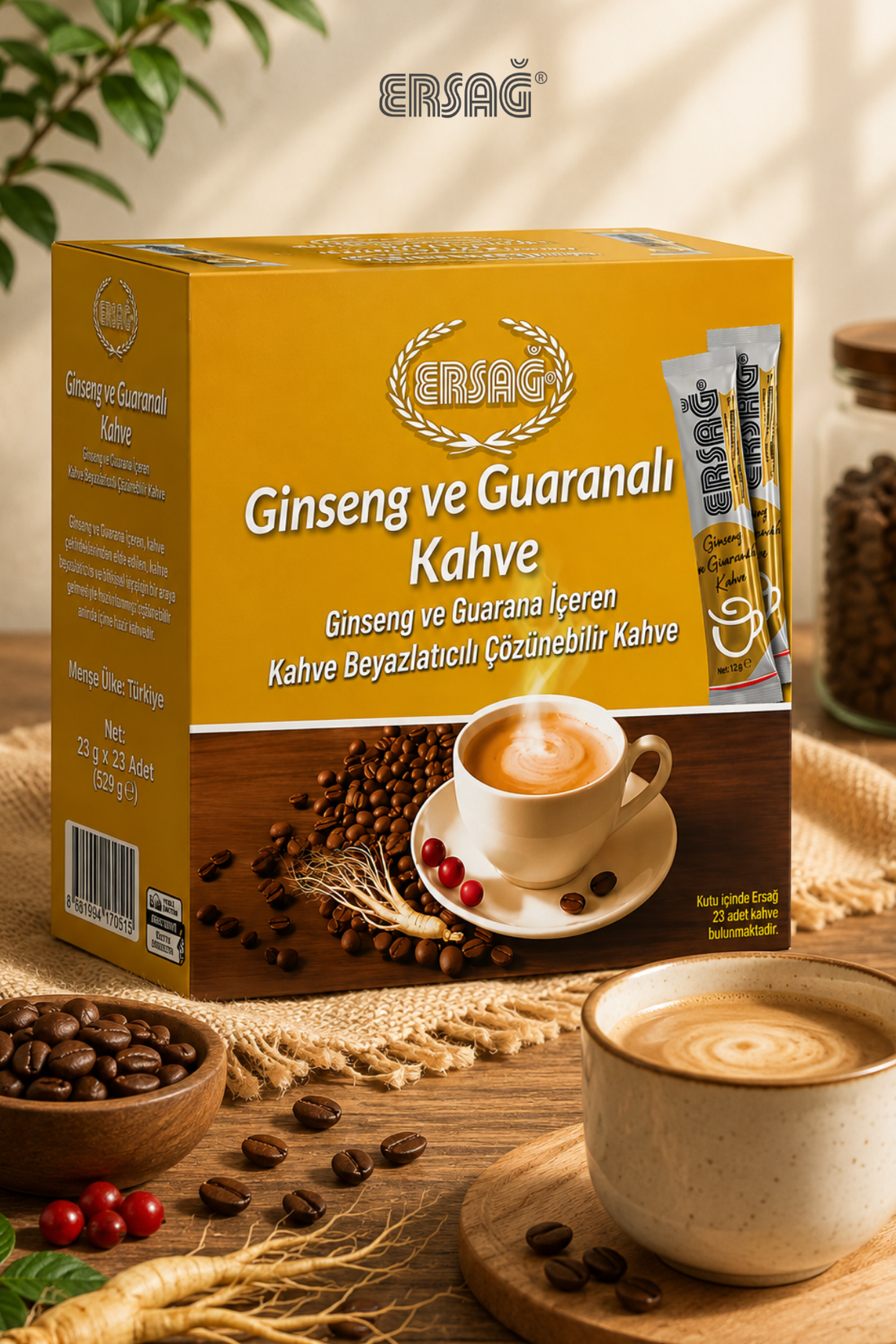 Imagine finală în limba română — ERSAĞ Cafea cu Ginseng și Guarana 240 gr
