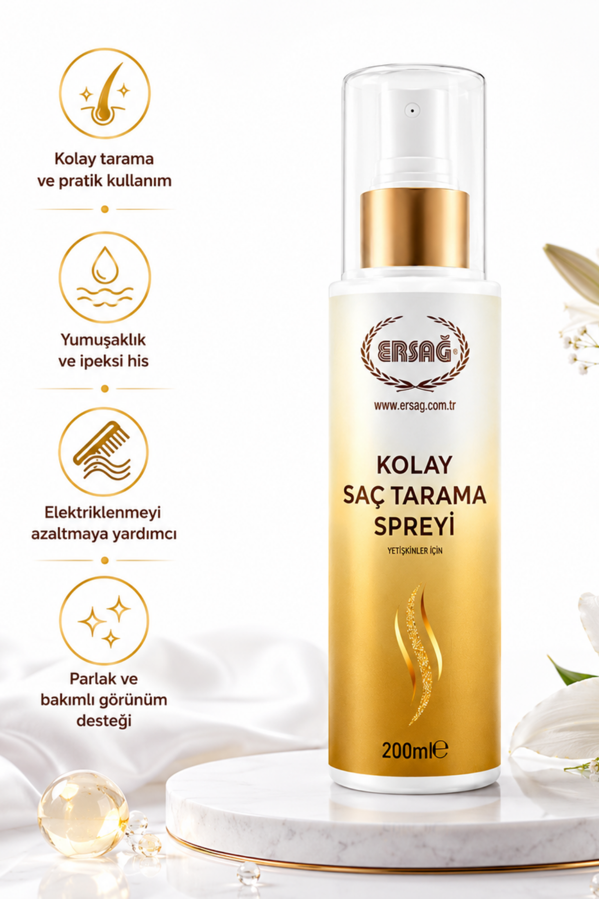 ERSAĞ Spray pentru descurcarea ușoară a părului pentru adulți, 200 ml
